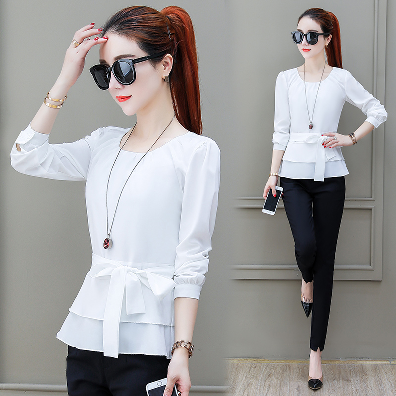 2020 new spring dress skirt hem cashew sweatshirt snowspun white shirt woman long sleeve Korean version with autumn shirt blouse