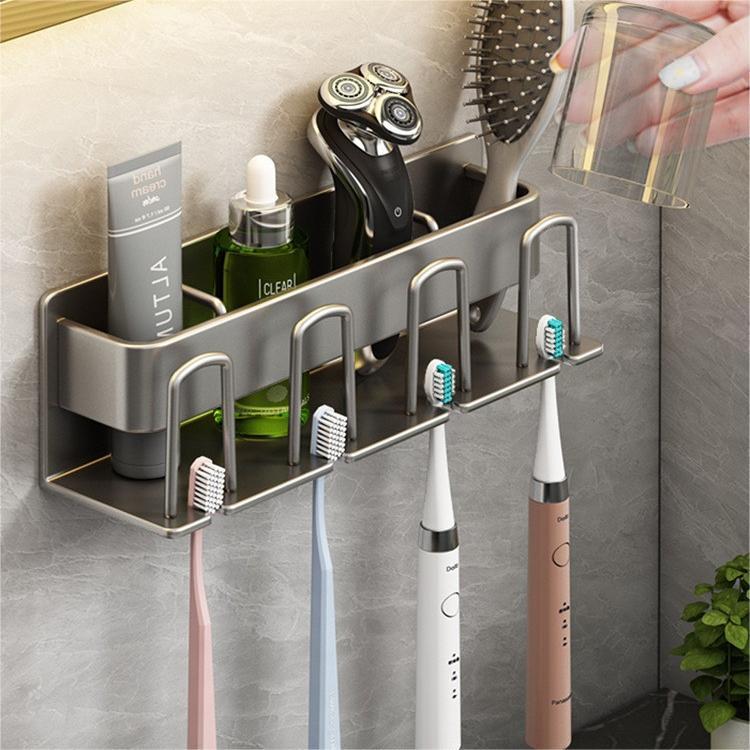 Gun Grey Toothbrush Shelf Free to punch electric toothbrush rack toilet dental cup containing wall-mounted mouthwash cup holder-Taobao