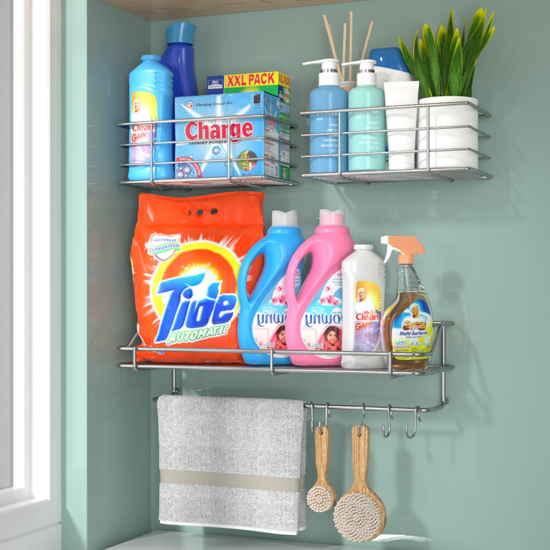 Bathroom laundry detergent rack wall-mounted no punching toilet put laundry powder stainless steel storage rack on the balcony wall