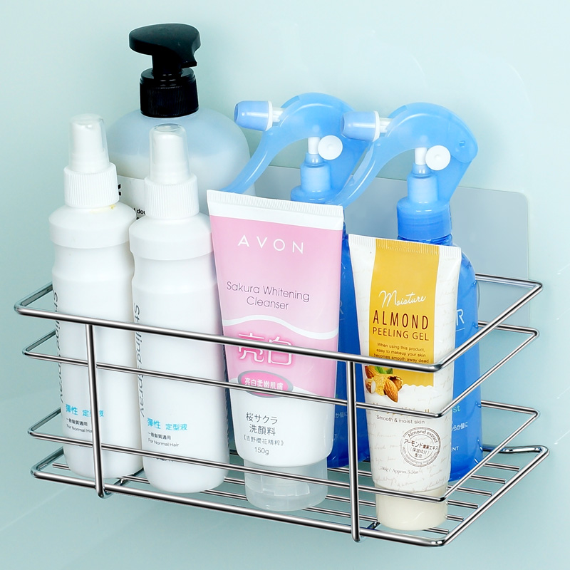 Hole-free stainless steel wall-absorbing storage rack bathroom supplies wall rack kitchen seasoning square high bar corner rack