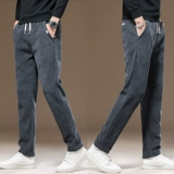 Бархатные удерживающие тепло штаны, универсальная утепленная эластичная пуля, свободный прямой крой, осенние