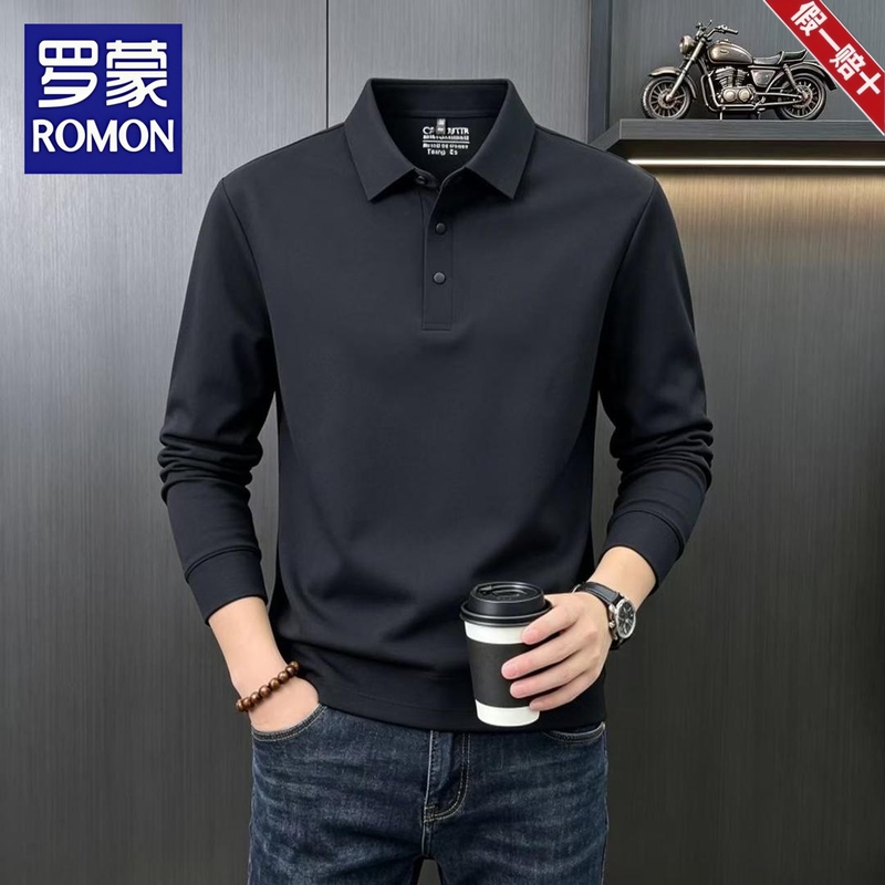 Romon's New Men's Mulberry Silk Long-Sleeve T-Shirt Base Shirt 2026 Autumn Middle-Aged Turn-Down Collar Casual Polo Shirt Trend Romon's New Men's Mulberry Silk Long-Sleeve T-Shirt Base Shirt 2026 Autumn Middle-Aged Turn-Down Collar Casual Polo Shirt Trend
