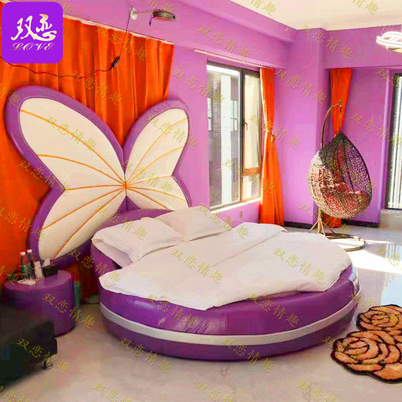 Modern Minimalist Couple Featured Themed Round Bed Hotel Pink Princess Bed Romantic Remote Control Power-assisted electric bed