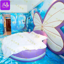 Themed Hotel Guesthouse Smart Leather round bed net Red folk Romantic Butterfly Styling Lovers Double Electric Mattresses