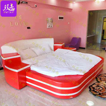 Double Modern Minimalist Wedding Bed Net Red Princess Round Bed O lovers Shock Spice Bed Themed Hotel Water Mattresses
