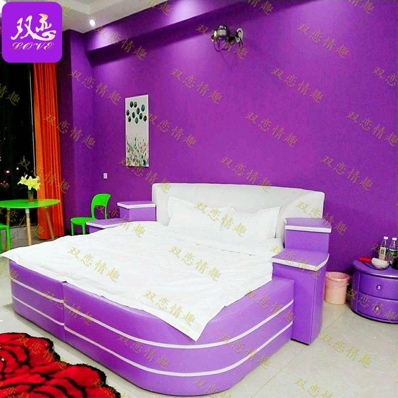 Theme hotel hotel couple fun round bed homestay apartment smart electric bed couple acacia vibrating bed water bed