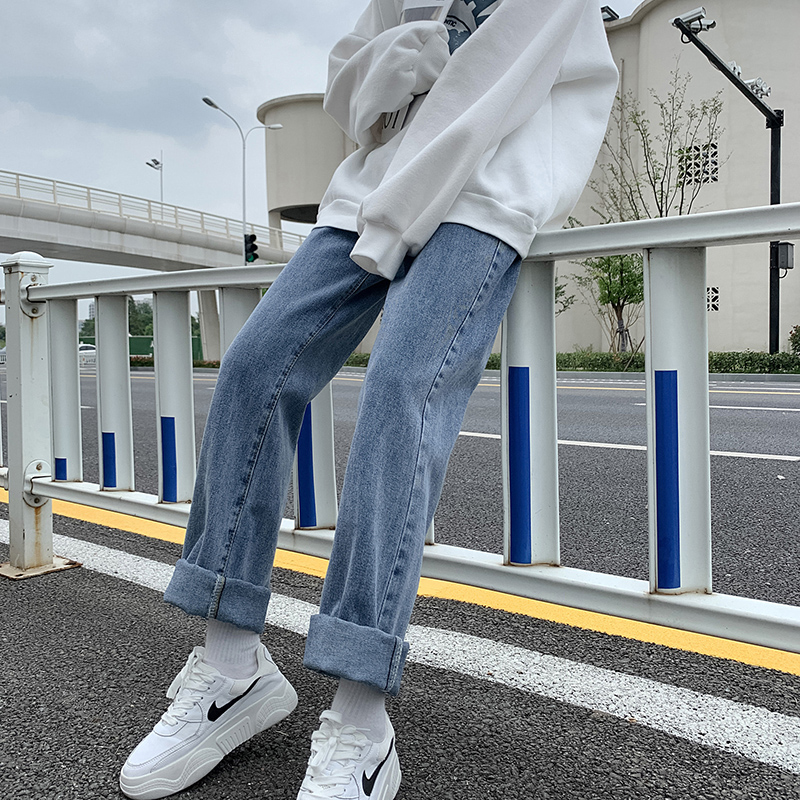 High-waisted thickened plus velvet jeans women's autumn and winter straight leg loose thin small size fat mm versatile pants tide