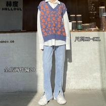 High waist split jeans womens 2021 spring new large size fat sister loose thin mopping wide leg pants