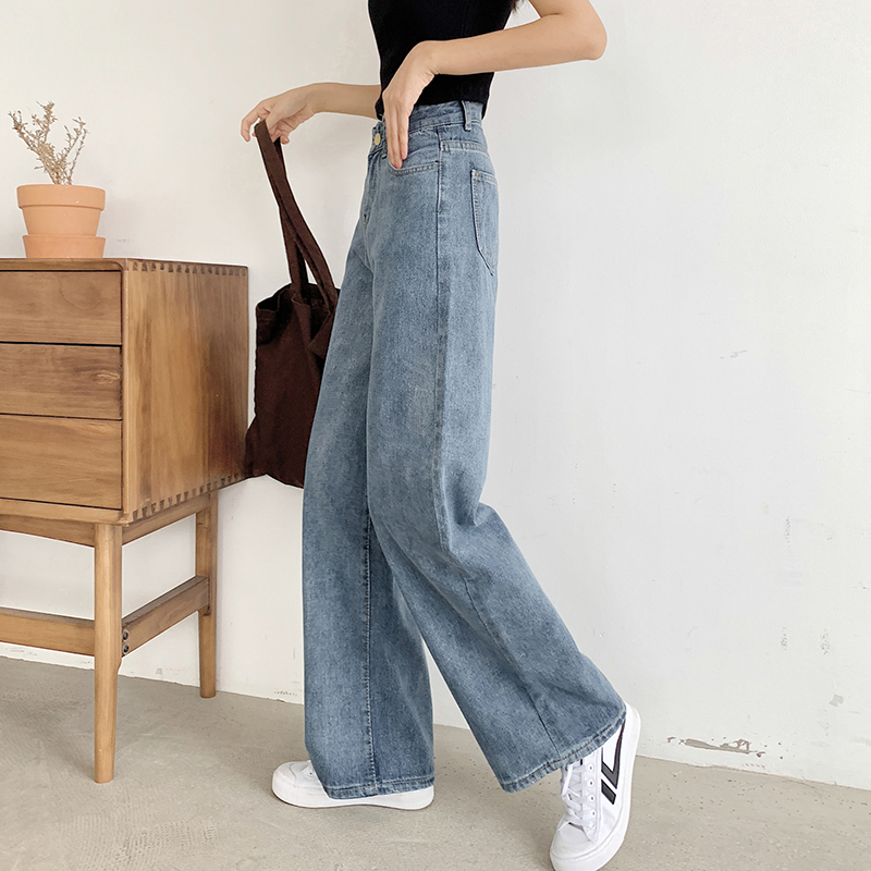 High waist Elegant Wind Jeans Wide Pants Woman Straight Drum Loose sense to be thin and large size Fat MM Little Guy 100 lap pants