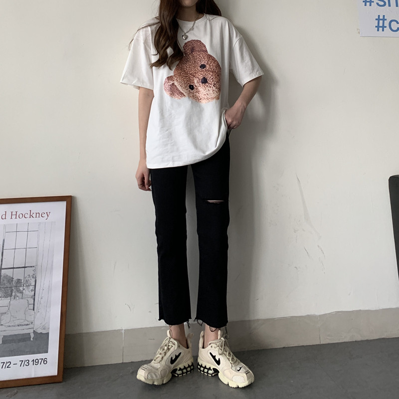 High waist black straight drum Broken Hole Jeans Woman 90% Loose Display Slim 80% Large Size Size Fat MM Elastic Smoke Pipe Pants