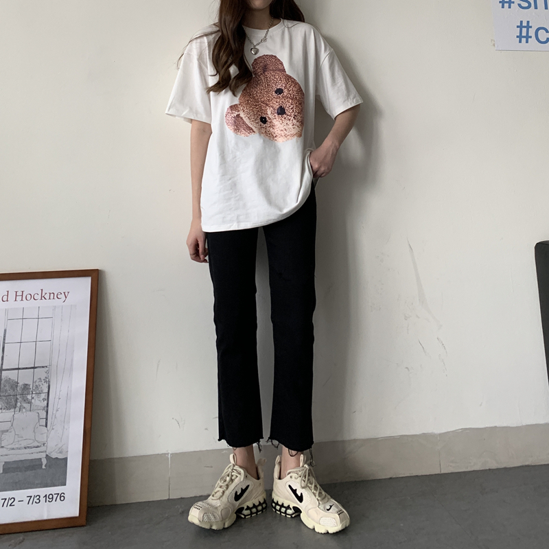 High waist plus velvet thickened black jeans women's nine-point cigarette pants winter loose and thin plus size fat MM straight-leg pants