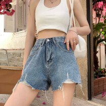 Hedo hole denim shorts womens summer 2021 New High waist slim net red a wide leg hot pants tide ins