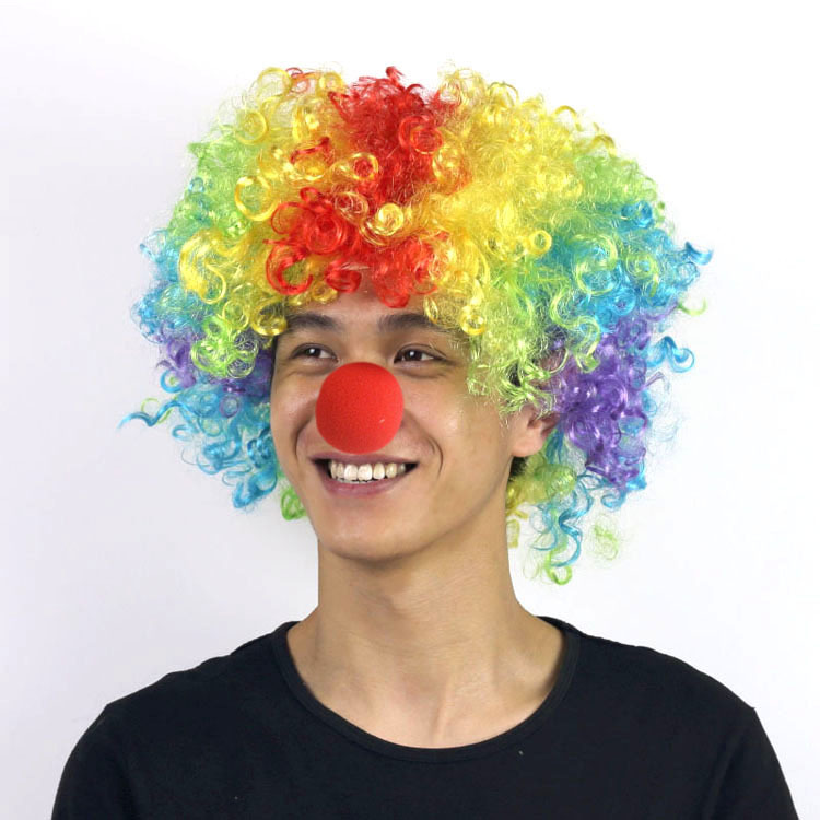 Colorful Afro Wig Red Nose Clown Sponge Adult Children's Party Props Quirky Funny Headgear