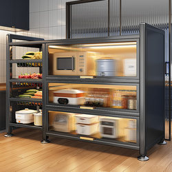 Multi-Functional Kitchen Storage Rack with Doors, Floor-Standing Multi-Layer Microwave Oven Basket, Sideboard Storage Cabinet, Bowl Cabinet