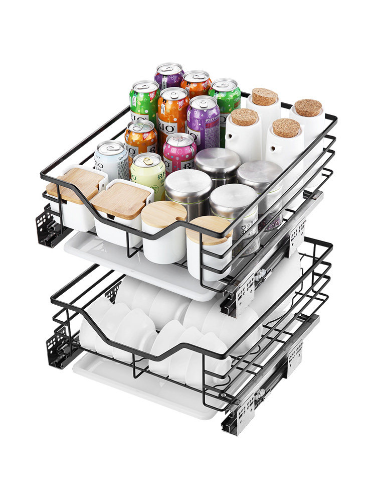 Pull-Out Kitchen Cabinet 304 Stainless Steel Double-Layer Drawer-Type Dish Rack Ultra-Narrow Cabinet Seasoning Basket Mini Small Size