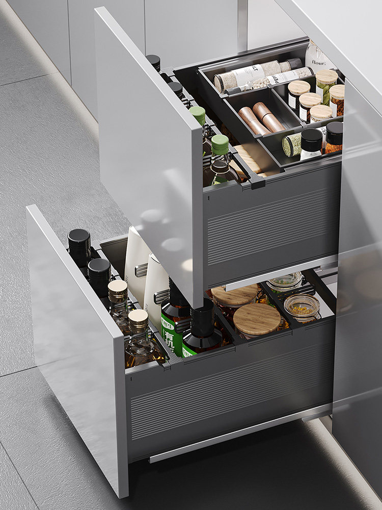 Seasoning Basket Kitchen Cabinet Drawer-Type Bowl Basket Bowl Rack Aluminum Alloy Double-Layer Storage Rack Narrow Cabinet Kitchen Cabinet Seasoning Basket