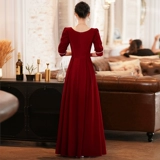 Бархатное вечернее платье, бордовое летнее свадебное платье, изысканный стиль