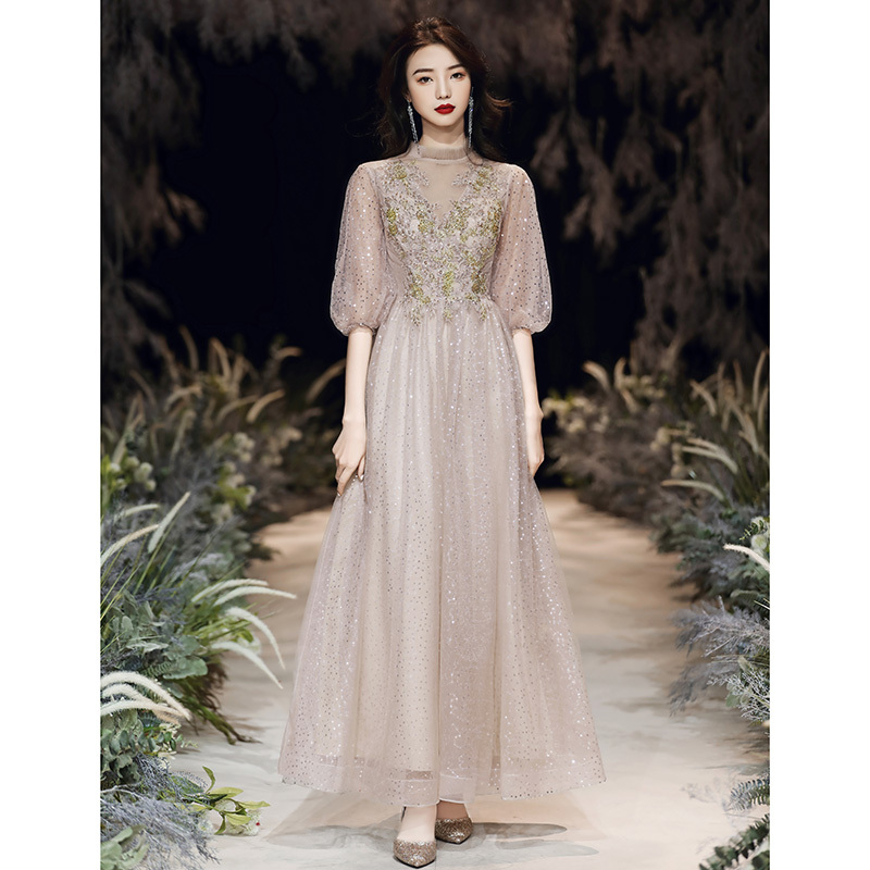 High-End Annual Meeting Evening Dress 2026 New Style Banquet Elegant Art Exam Champagne Color High-Class Adult Ceremony Host
