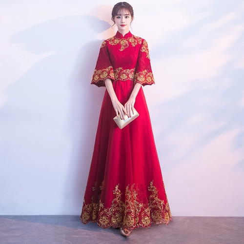 Бордовое вечернее платье для беременных, ципао для невесты, расширенный зимний традиционный свадебный наряд Сюхэ, коллекция 2023, китайский стиль, изысканный стиль