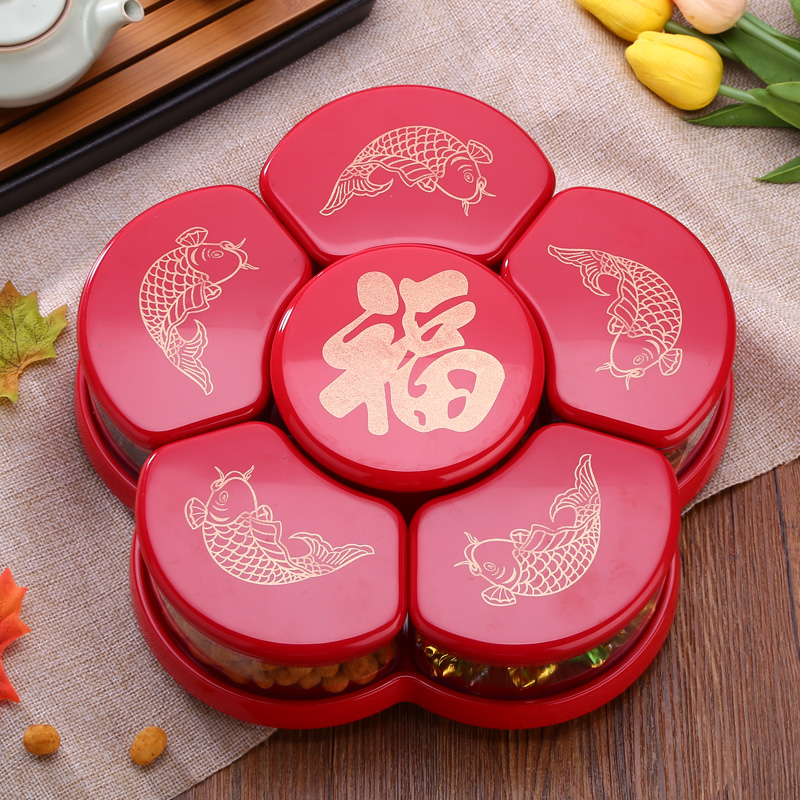 Creative candy box wedding dried fruit box home dried fruit plate combination compartment with lid living room rotating snack candy plate