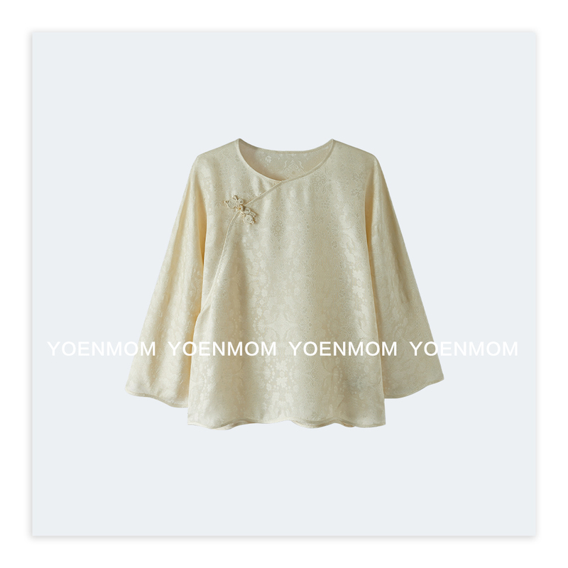 Yoenmom·Grape Squirrel·Lu Meiying 100% Mulberry Silk Four-Weave Twisted Handmade Flower Button Round Neck Shirt Yoenmom·Grape Squirrel·Lu Meiying 100% Mulberry Silk Four-Weave Twisted Handmade Flower Button Round Neck Shirt
