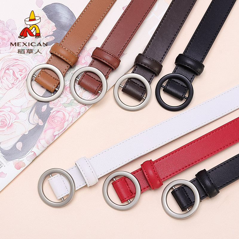 Rice straw man belt female real leather Han version 100 hitch a Korean student jeans belt fine decoration minimalist 2018 new