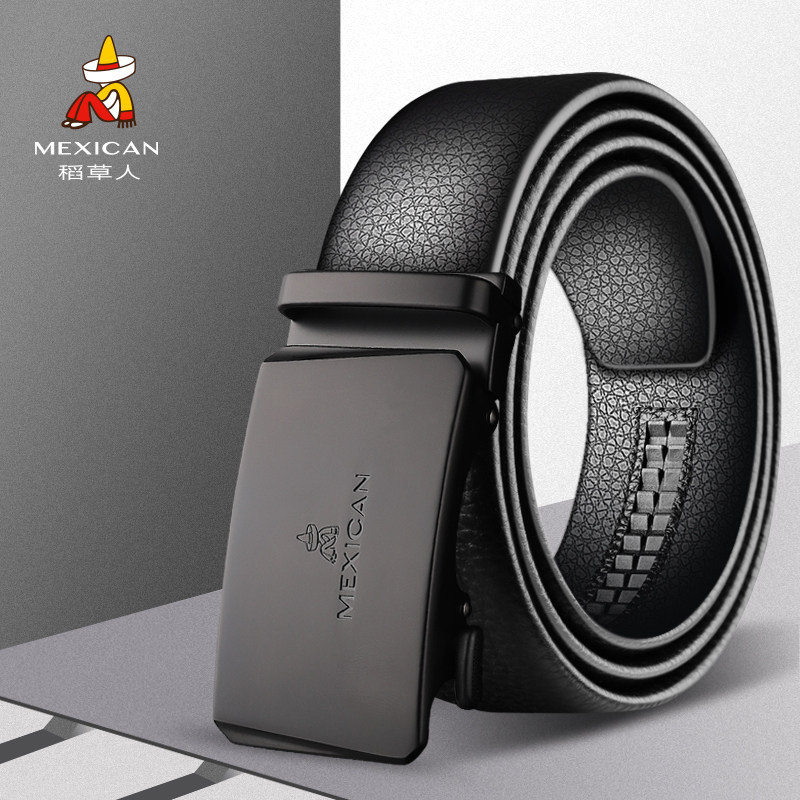 Rice Straw Man Belt Men Casual Fashion 100 Hitch 3 5cm Automatic Buckle Business Belt Real Cow Leather Han Version Pants Strap