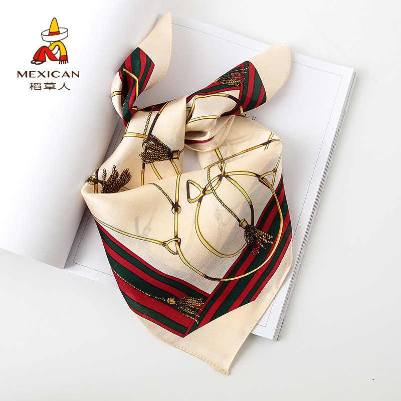 Rice straw man small square towels 100 hitch currents mulberry silk scarves casual street scarves for spring and autumn sunscreen moms