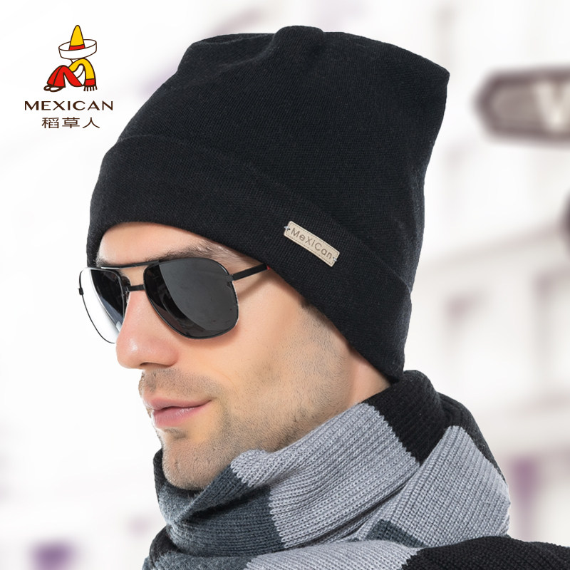 Rice Straw Man Hat Men Wave Winter Casual Knit Wool Cotton Cap Winter Warm Melon Leather Hat Cold Hat Anti Chilling Youth