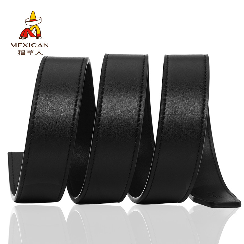 Scarecrow headless belt pin buckle belt without head belt hole belt smooth buckle two-layer cowhide belt strip trend