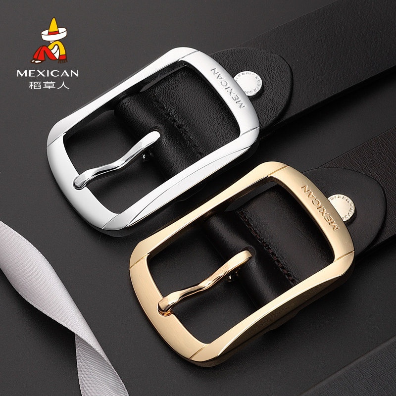 Rice straw man men's leather belt leather pure cow leather needle buckle young man pants belt trendy Korean version individuality casual youth