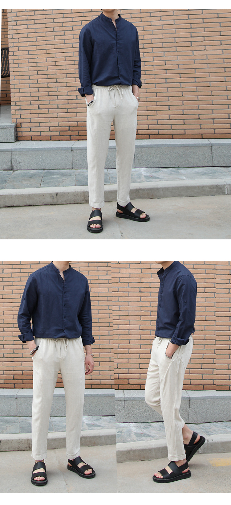 Title 1, Erkek Retro Dik Yakalı Keten Gömlek. Rahat ve ş...