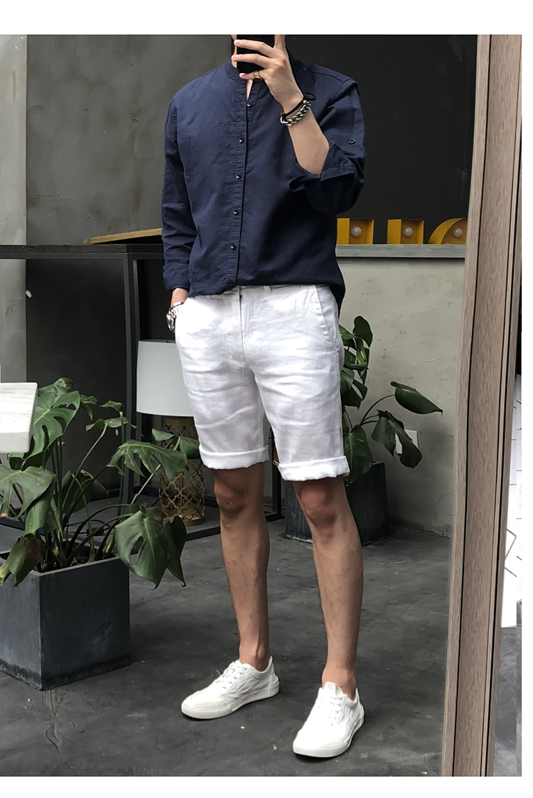 Title 21, Erkek Retro Dik Yakalı Keten Gömlek. Rahat ve ş...