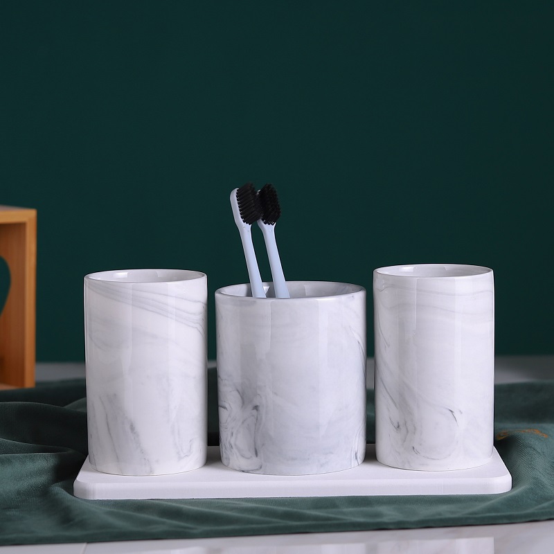 Marble pattern wash mouth cup four-piece ceramic Nordic wash set tooth cylinder tooth cup toothpaste holder bathroom