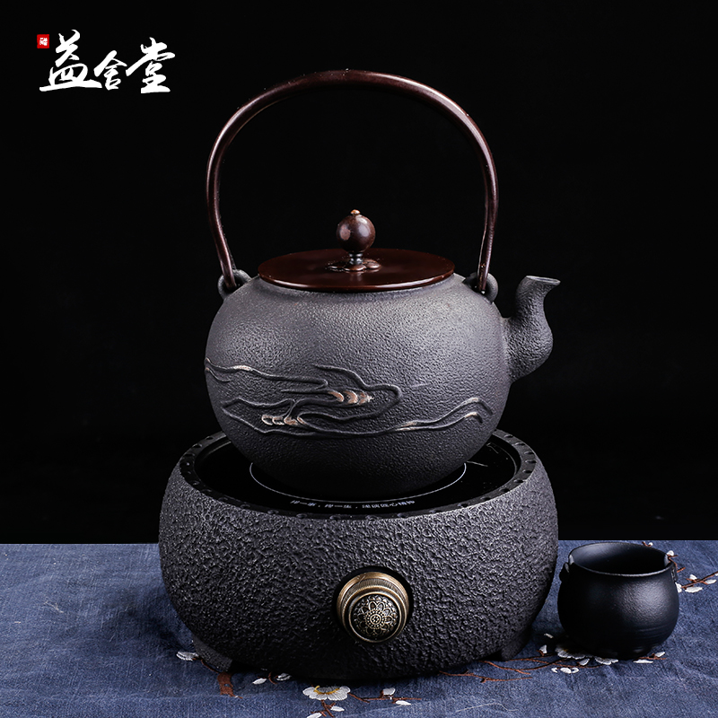 Home Japan Southern Old Iron Pot No Coating Cast Iron Pot Black Crystal Furnace Suit Burning Water Tea Pure Hand Cooking Tea Set