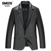 Simes Spring Leather Men Casual Leather Suit Men Suit Cổ áo Leather Leather Men - Quần áo lông thú áo khoác jean
