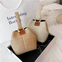 2024 New Versatile Crossbody Bucket Bag Small Fresh Handbag Student Woven Bag Forest Style Beach Straw Bag Women