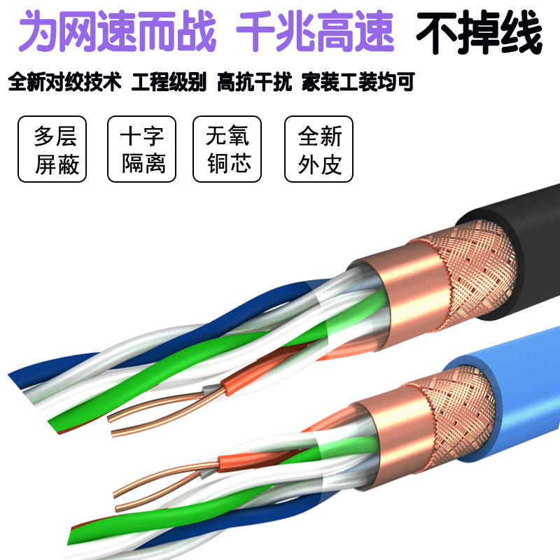 Household engineering high-speed pure copper super six Gigabit network line double screen shielded oxygen-free copper CAT6 network broadband twisted pair
