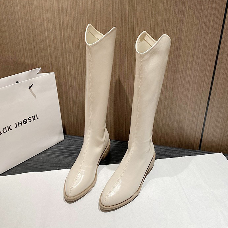 Rice white knight boots 2023 new autumn and winter high heel V opening pointed high cylinder long boots small sub long cylinder boots child-Taobao