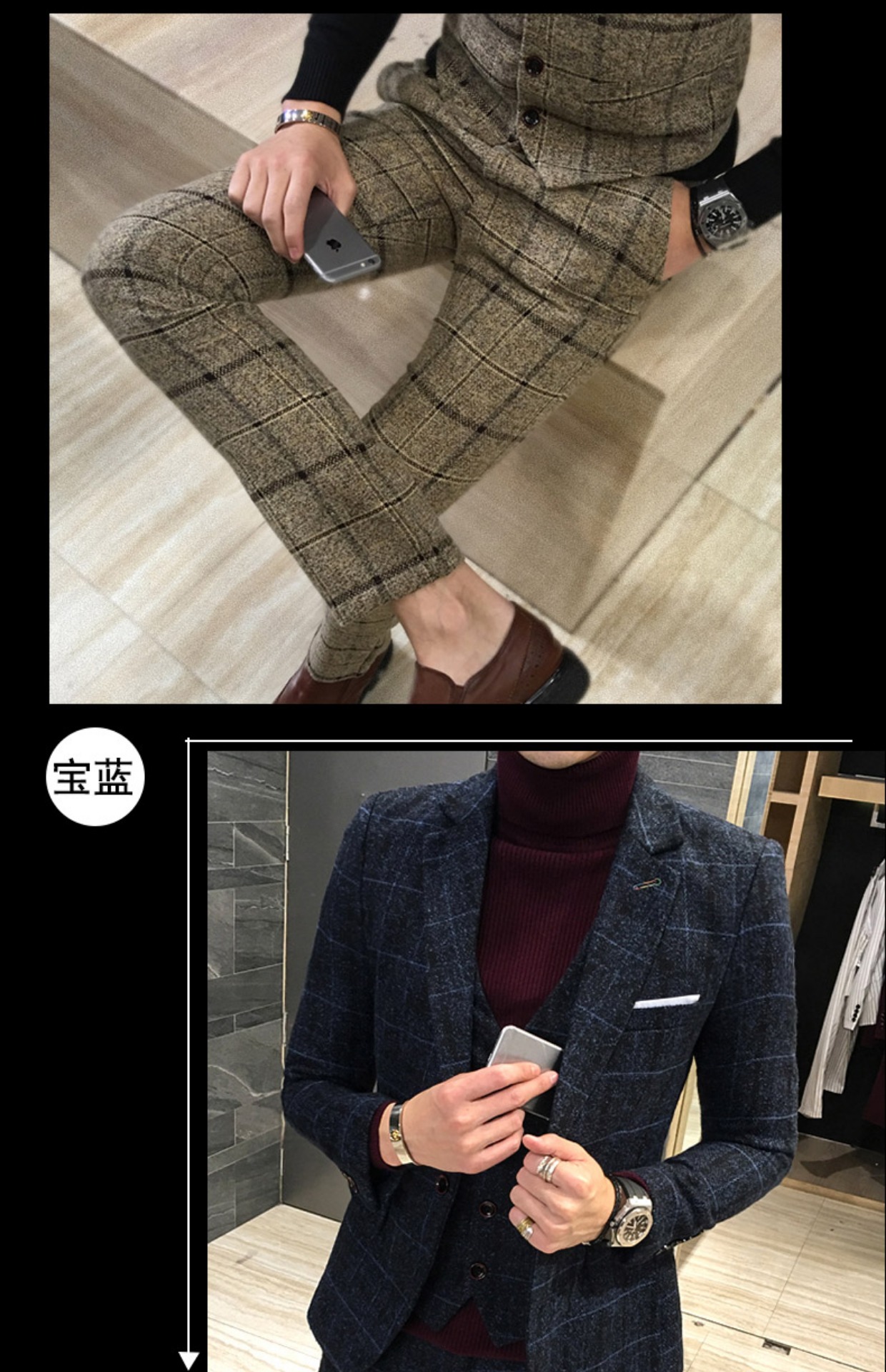 Bộ đồ kẻ sọc mùa xuân và mùa thu cho nam Bộ đồ ba mảnh tiếng Anh Bộ đồ vest nam quần nam