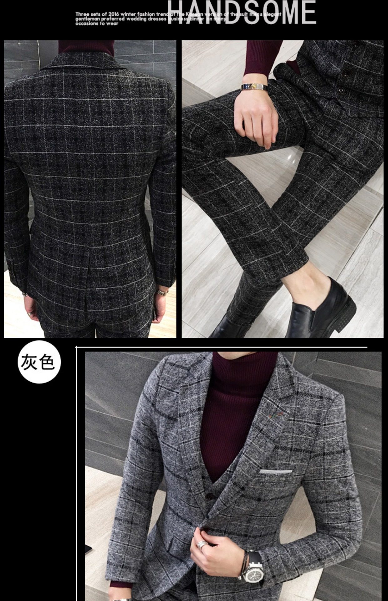 Bộ đồ kẻ sọc mùa xuân và mùa thu cho nam Bộ đồ ba mảnh tiếng Anh Bộ đồ vest nam quần nam