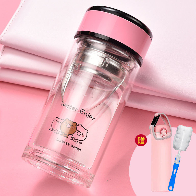Water Cup female student Korean fresh cute anti-hot double glass personalized cup portable simple girl Tea Cup