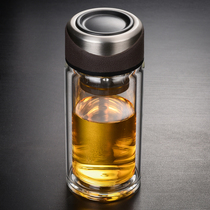 Portable water cup mens double-layer glass teacup chunky small capacity car with lid simple tea and water separation to make tea