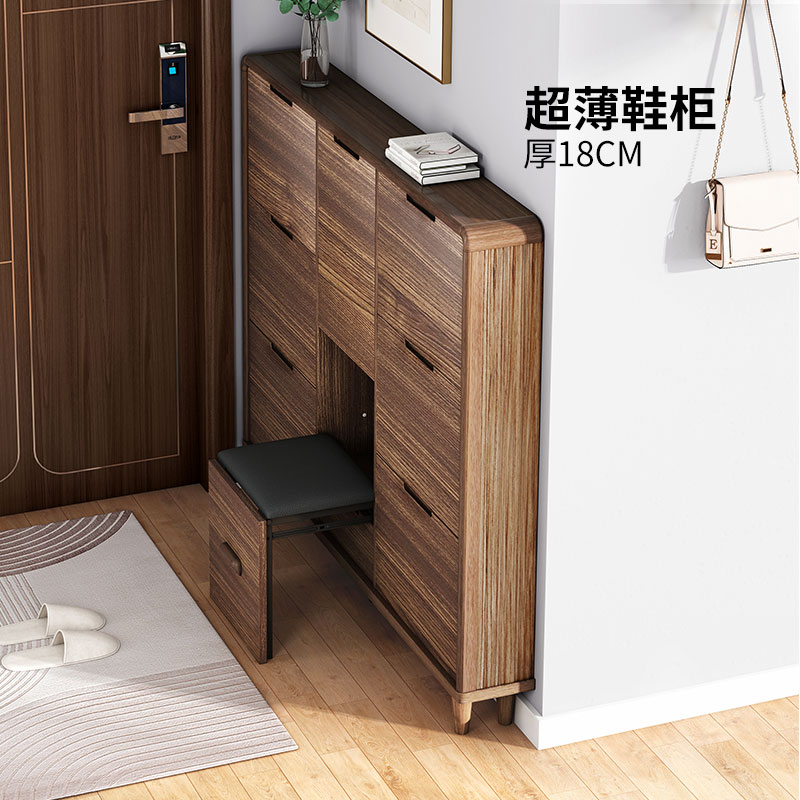This shoe cabinet is so thin. 18cm ultra-thin tipping bucket type Nordic entrance door modern paint storage shoe cabinet