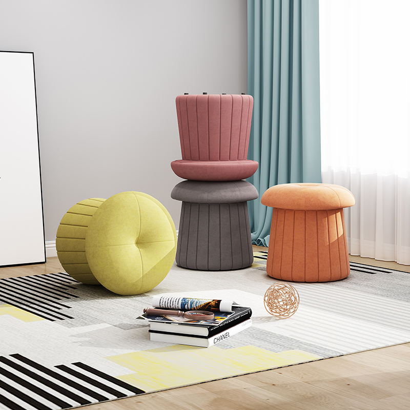 Modern simple small round stool home leisure sofa short foot stool living room door creative cute mushroom shoe stool