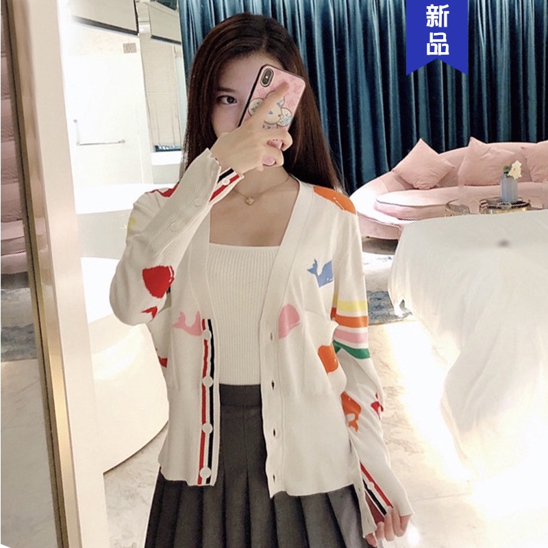 Thom browne 2021tb casual college style small whale V-neck sweater Korean version of the foreign school jacket jacket female