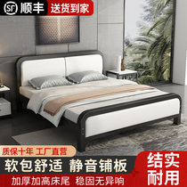 Iron bed household soft-packed single and double 1 8 meter steel frame stainless steel bed thickened 1 5 meter dormitory bedroom iron frame bed