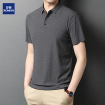 Romon brand middle-aged mens short-sleeved t-shirt summer thin section solid color vertical stripe lapel dad mens polo shirt