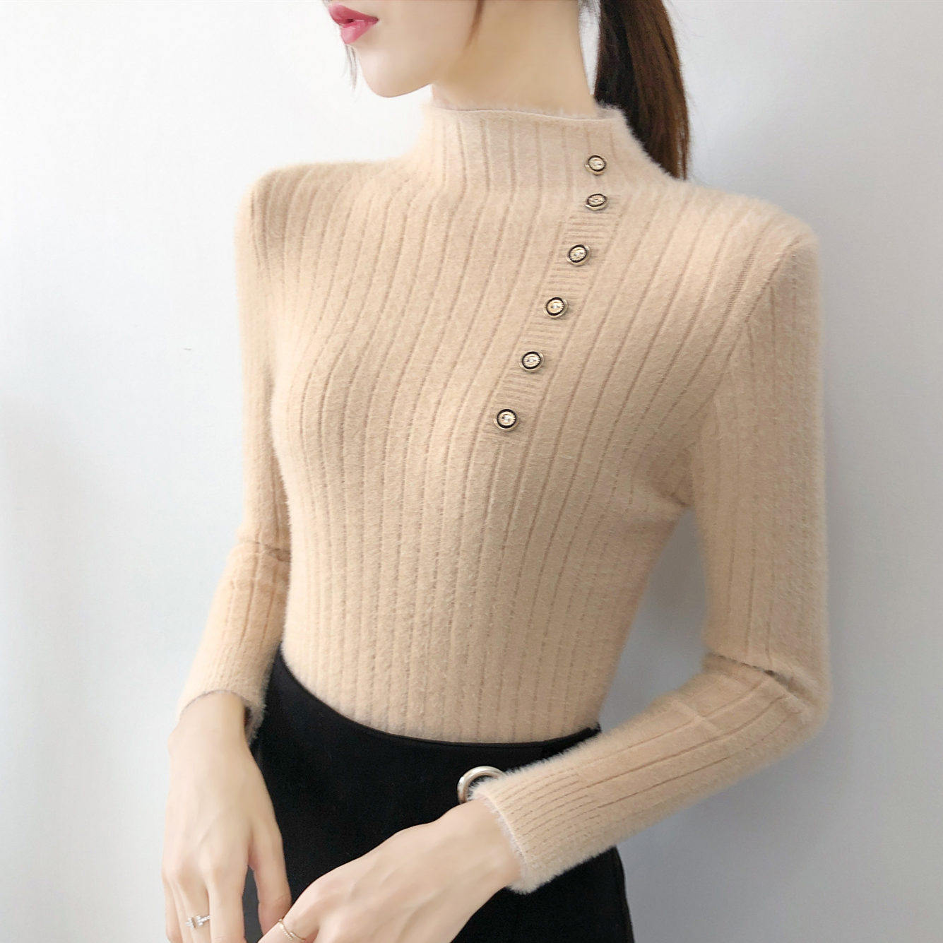 Semi - high - pin knitted jersey with a blouse 2023 new autumn - winter mens sweater gas