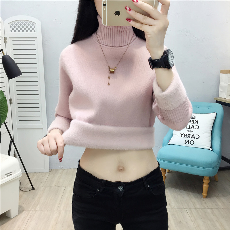 Pullover loose and velvet thickened women's sweater one velvet autumn and winter high neck knitted base shirt 2021 New Coat